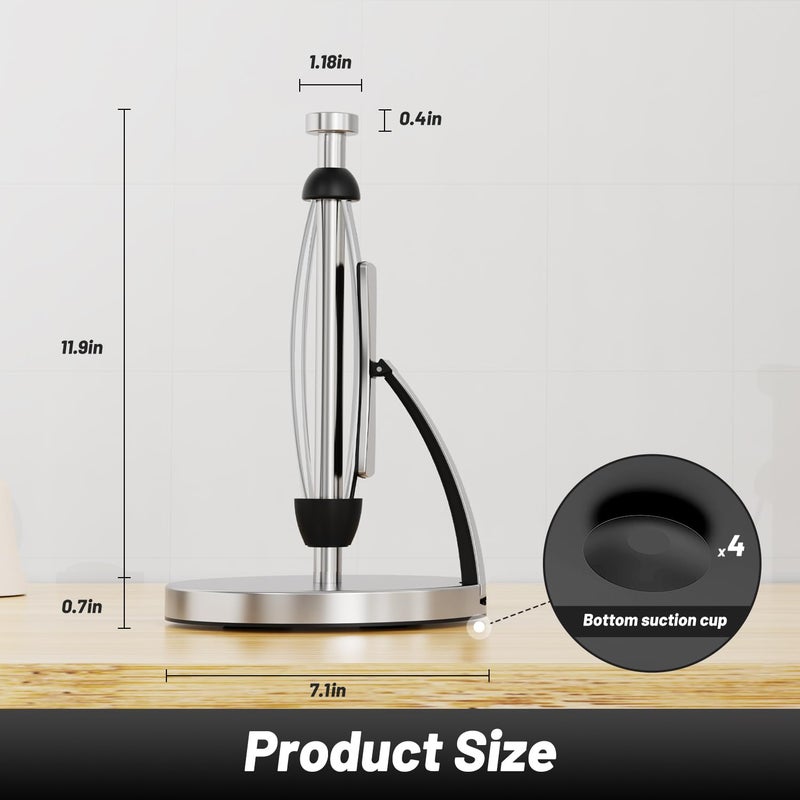 Vehhe Paper Towel Holder  Simply Tear Paper Towel Holder Countertop With Spring Activated Arm And Silent Damping Function  Kitchen Towel Holder Stand With Suction Cups For Kitchen Bathroom - Image 3