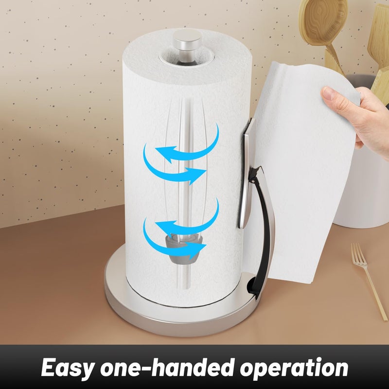 Vehhe Paper Towel Holder  Simply Tear Paper Towel Holder Countertop With Spring Activated Arm And Silent Damping Function  Kitchen Towel Holder Stand With Suction Cups For Kitchen Bathroom - Image 2