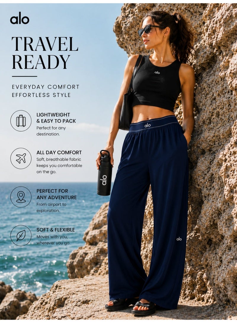 Alo Yoga Women's High-Waist Wide Leg Lounge Pants – Lightweight Relaxed Fit Casual Travel, Yoga & Everyday Wear Trousers with Side Pockets – Navy-Blue– Suit Up Trouser (Regular) - Image 3