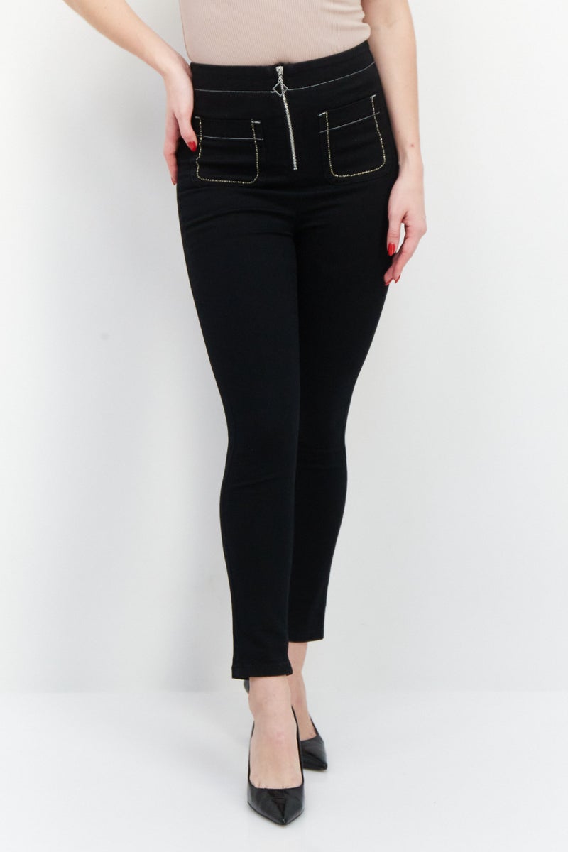 VERO MODA جينز نسائي ضيق مزخرف قابل للتمدد، أسود - Image 1