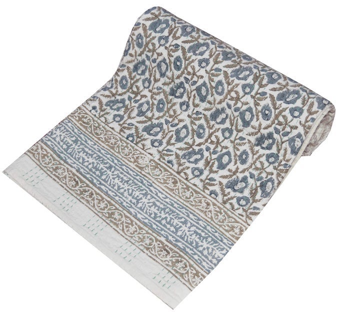 INDIAN HAND BLOCK FLORAL PRINT KANTHA QUILT COTTON KANTHA THROW KANTHA BLANKET BEDSPREAD QUILT