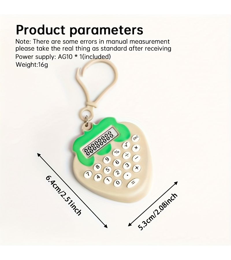 Beige Strawberry Keychain Calculator Mini Pocket Computer for Students School Essential - Image 2