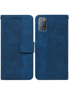 HuHa Case Cover For OPPO A52 / A92 / A72 Geometric Embossed Leather Phone Case Blue 