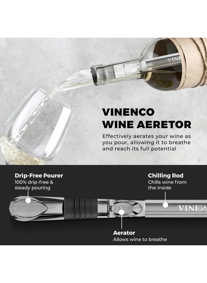 Vinenco مجموعة مبرد النبيذ وعصي التبريد + قاطع رقائق، سدادة، كتاب إلكتروني - مبرد زجاجة من الفولاذ المقاوم للصدأ 7 في 1، جهاز تهوية النبيذ وصب خالي من التنقيط | هدية بار للرجال والنساء - Image 2