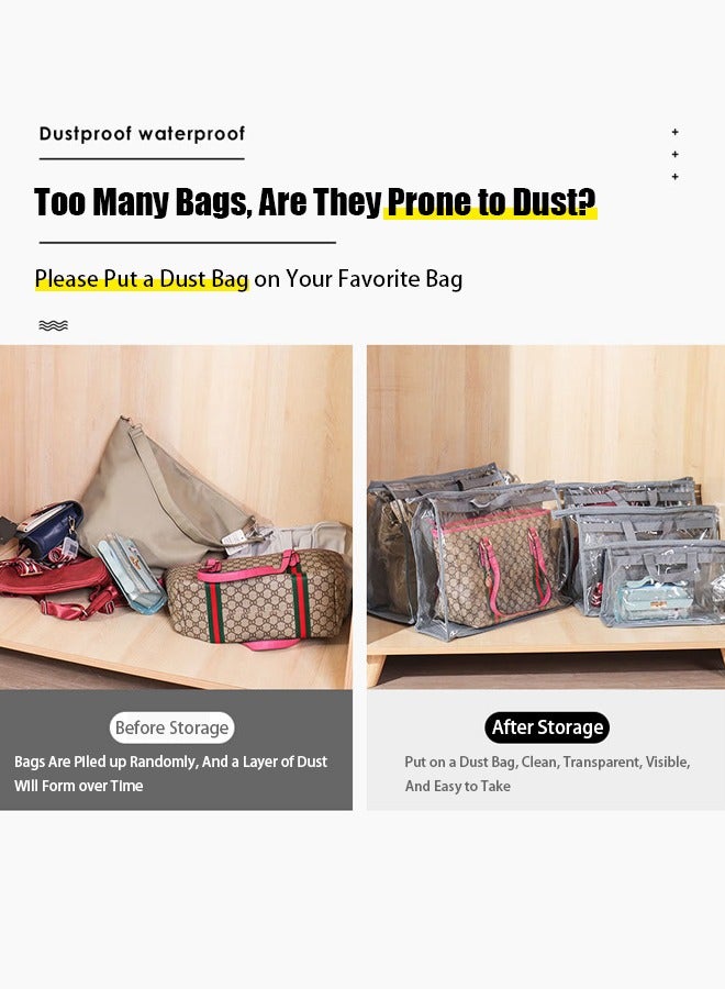 VUCATIN 3 PCS Dust Bags for Handbags,Clear Handbag Storage Organizer,Transparent Purse Protector Storage Bag,Purse Storage Organizer for Closet,Storage Bag with Zipper and Handle(Grey,S) - Image 2