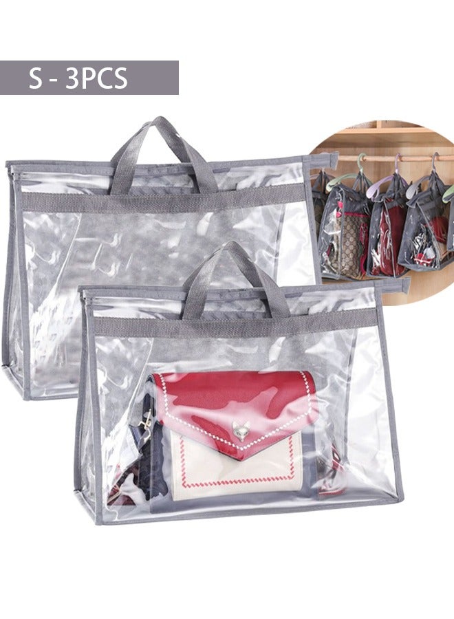 VUCATIN 3 PCS Dust Bags for Handbags,Clear Handbag Storage Organizer,Transparent Purse Protector Storage Bag,Purse Storage Organizer for Closet,Storage Bag with Zipper and Handle(Grey,S) - Image 3