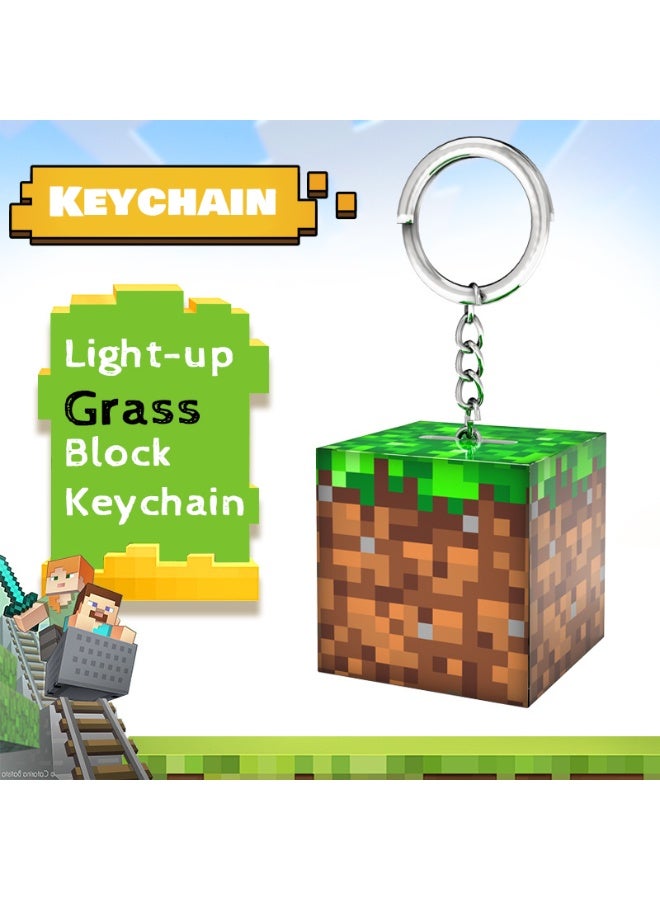 MINECRAFT Light-Up Square Glowing Keychain (4-Pack) – Grass, TNT, Creeper, Question Mark UV Patterns - 3x3x3cm Keyrings, Bag Charm, Perfect Gift & Backpack Decor - Image 5
