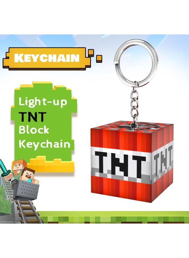 MINECRAFT Light-Up Square Glowing Keychain (4-Pack) – Grass, TNT, Creeper, Question Mark UV Patterns - 3x3x3cm Keyrings, Bag Charm, Perfect Gift & Backpack Decor - Image 4