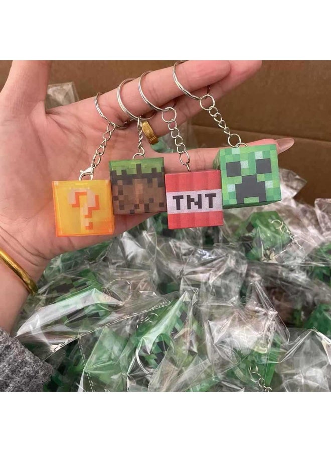 MINECRAFT Light-Up Square Glowing Keychain (4-Pack) – Grass, TNT, Creeper, Question Mark UV Patterns - 3x3x3cm Keyrings, Bag Charm, Perfect Gift & Backpack Decor - Image 3