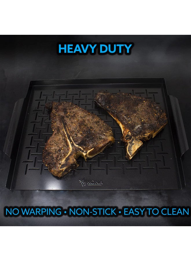 Kona Grill Tray - Heavy Duty BBQ Grilling Pan Will Never Warp & Enameled For Easier Cleaning - BBQ Accessory For Fish, Vegetables, Kabobs - 16x12 x1 inch - Image 2