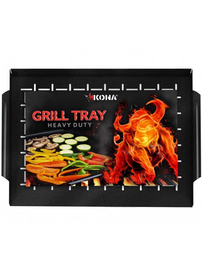 Kona Grill Tray - Heavy Duty BBQ Grilling Pan Will Never Warp & Enameled For Easier Cleaning - BBQ Accessory For Fish, Vegetables, Kabobs - 16x12 x1 inch - Image 1
