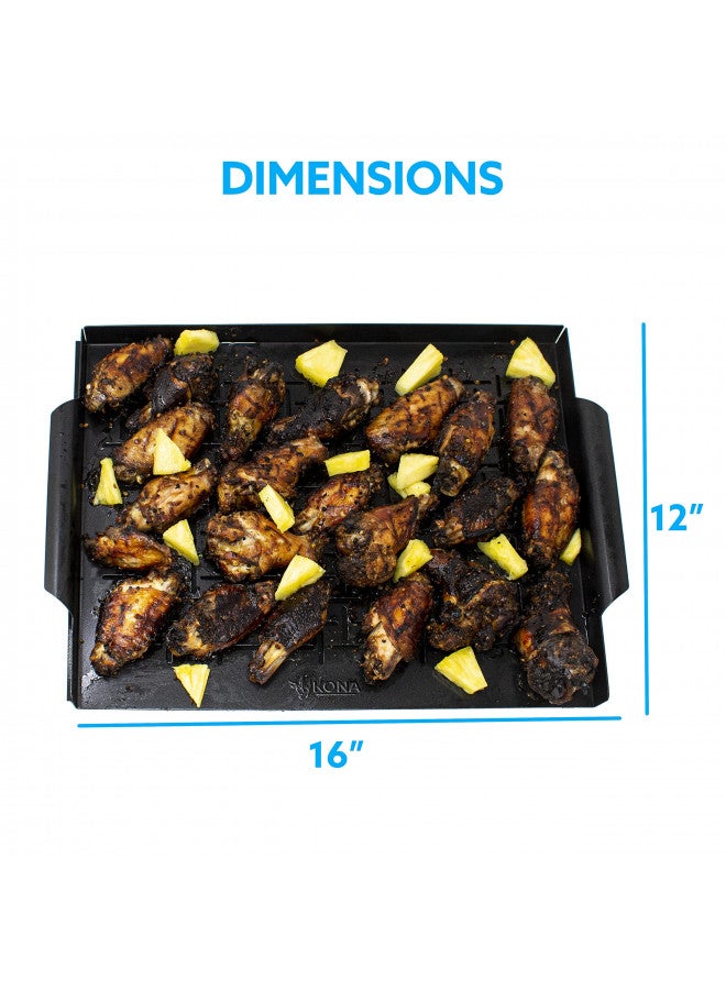 Kona Grill Tray - Heavy Duty BBQ Grilling Pan Will Never Warp & Enameled For Easier Cleaning - BBQ Accessory For Fish, Vegetables, Kabobs - 16x12 x1 inch - Image 3