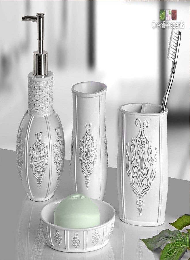 Creative Scents Vintage White Hand Soap Dispenser for Bathroom - Decorative antiquated Lotion Dispenser with Durable Pump, Elegant French Fleur de lis Style Liquid Soap Dispenser for Bathroom Decor - Image 3