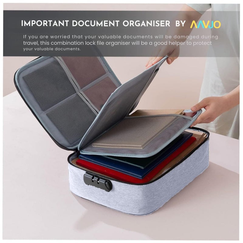 Aavjo A4 Size Document File Folder Storage Bag | Multilayer Docs Organiser with Lock Waterproof - Large (Grey) - Image 3