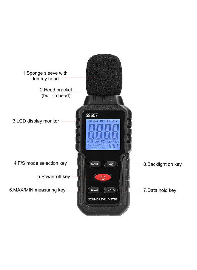 Generic - A-weighted Noise Detector 30-130dB Mini Decibel Monitoring Device High Accuracy Sound Level Meter Digital Display with Backlight - Image 1