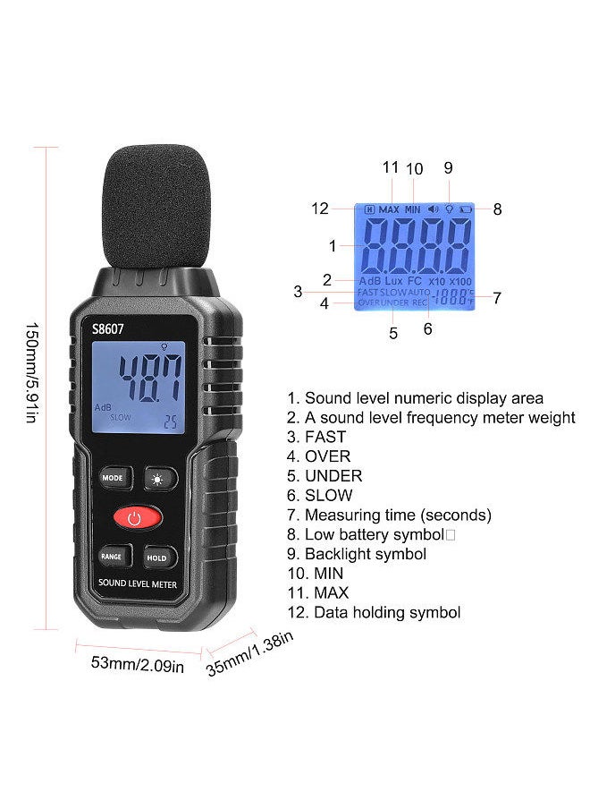 Generic - A-weighted Noise Detector 30-130dB Mini Decibel Monitoring Device High Accuracy Sound Level Meter Digital Display with Backlight - Image 1