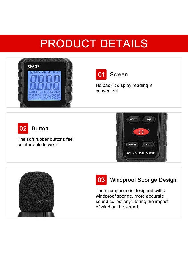 Generic - A-weighted Noise Detector 30-130dB Mini Decibel Monitoring Device High Accuracy Sound Level Meter Digital Display with Backlight - Image 1