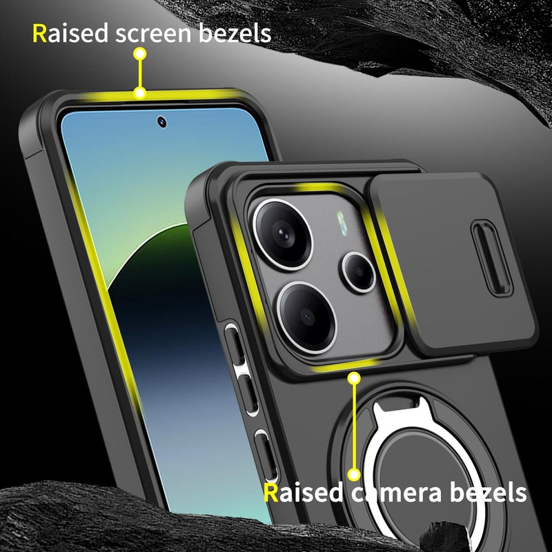erorex For Redmi Note 14 4G 164.84mm Sliding Camshield Ring Holder Phone Case(Black) - Image 5