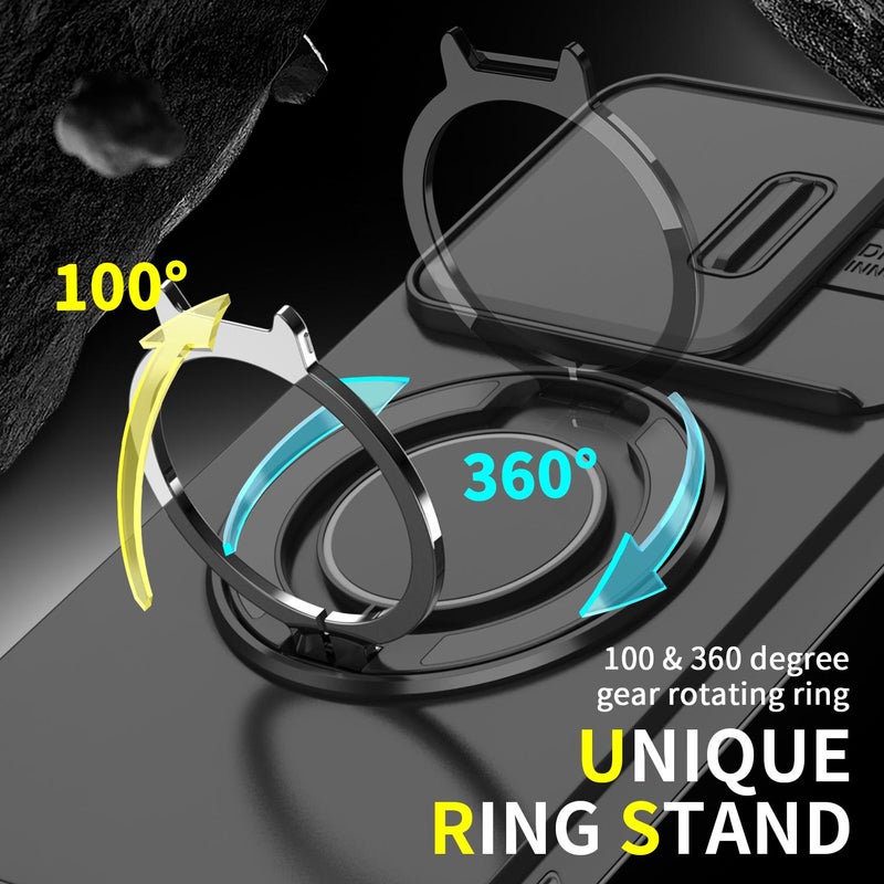 erorex For Redmi Note 14 4G 164.84mm Sliding Camshield Ring Holder Phone Case(Black) - Image 3