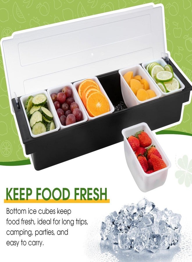 POWLAB Ice Cooled Condiment Serving Container Fruit Veggie Condiment Caddy Plastic Garnish Station with Lid for Fruit,Ice Cream,Salad Bar-Topping Organizer for Restaurant Supplies (6 Compartments) - Image 2