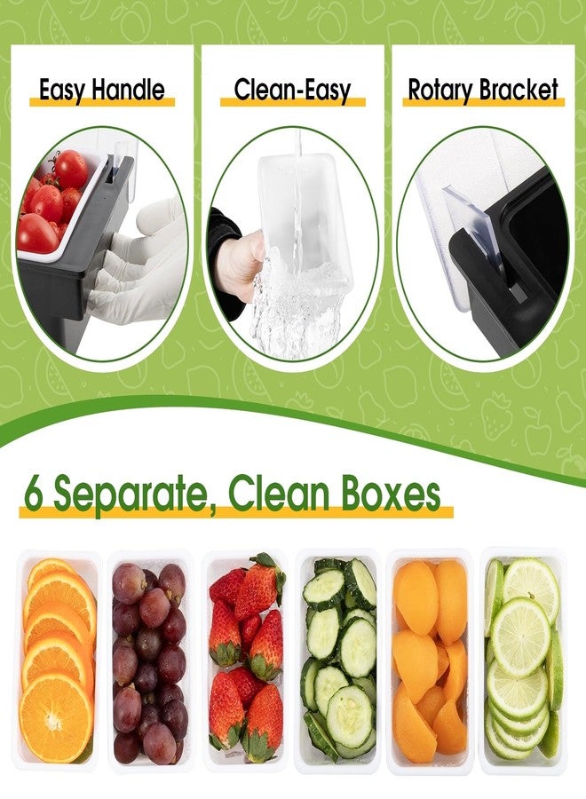 POWLAB Ice Cooled Condiment Serving Container Fruit Veggie Condiment Caddy Plastic Garnish Station with Lid for Fruit,Ice Cream,Salad Bar-Topping Organizer for Restaurant Supplies (6 Compartments) - Image 4