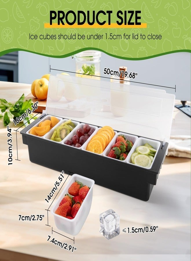POWLAB Ice Cooled Condiment Serving Container Fruit Veggie Condiment Caddy Plastic Garnish Station with Lid for Fruit,Ice Cream,Salad Bar-Topping Organizer for Restaurant Supplies (6 Compartments) - Image 3