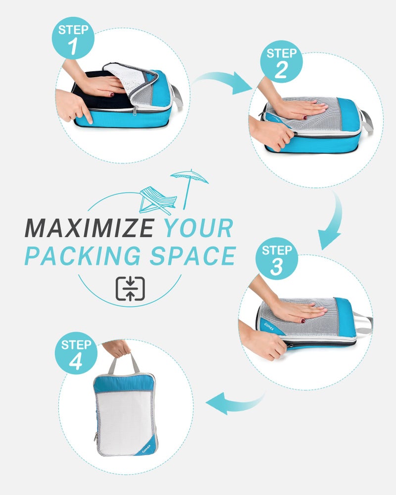 Gonex Compression Packing Cubes Mesh Organizers L+M+S+XS+Slim+Laundry Bag Blue - Image 2