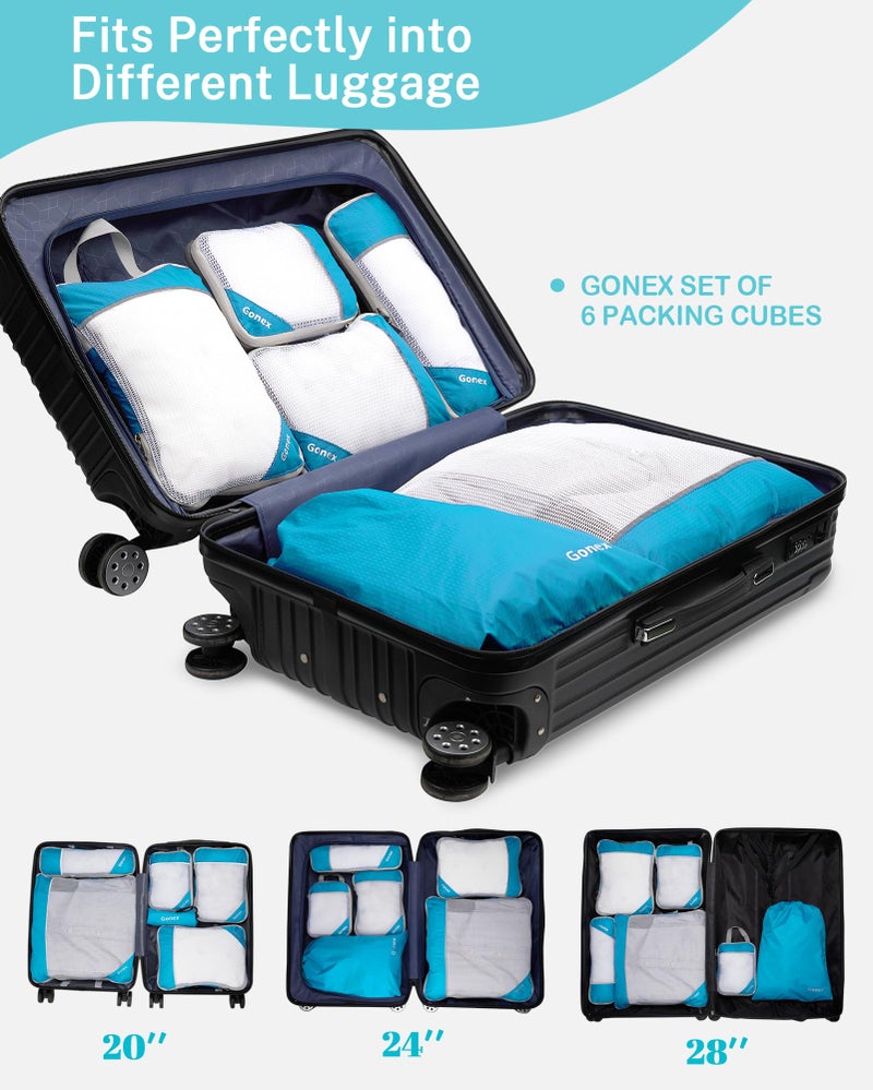 Gonex Compression Packing Cubes Mesh Organizers L+M+S+XS+Slim+Laundry Bag Blue - Image 5