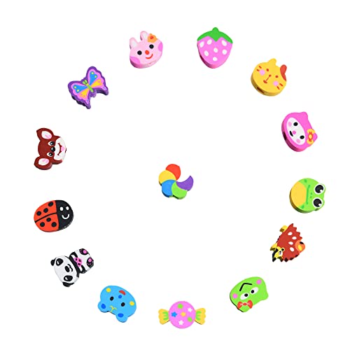 QDXATIVP 28PCS Fun Cute Pencils for Kids,Colorful Stripe with Assorted Fruit Animal Erasers Toppers,for School Office Classroom Supplies Students Children - Image 3