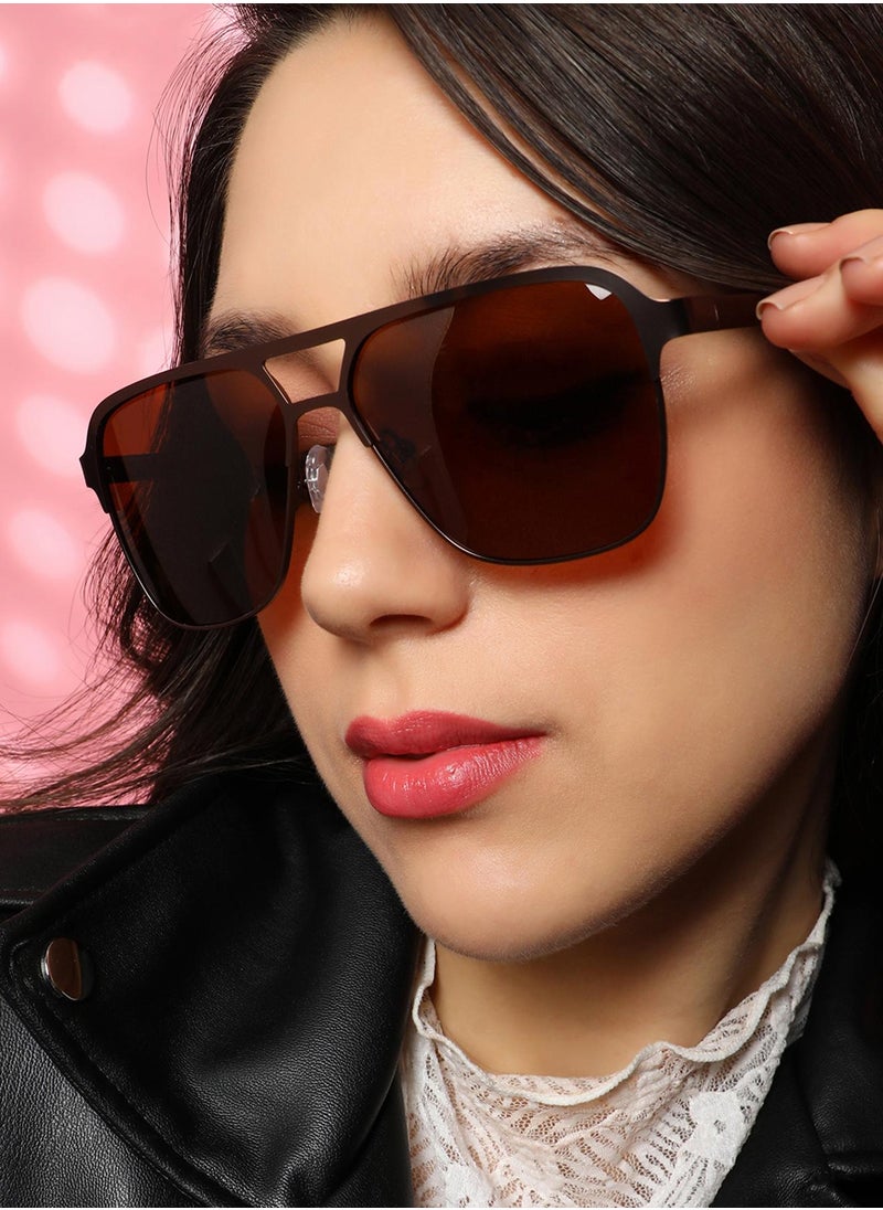 Haute Sauce The Classic Rectangular Aviator Sunglasses - Chocolate Brown  - Image 3