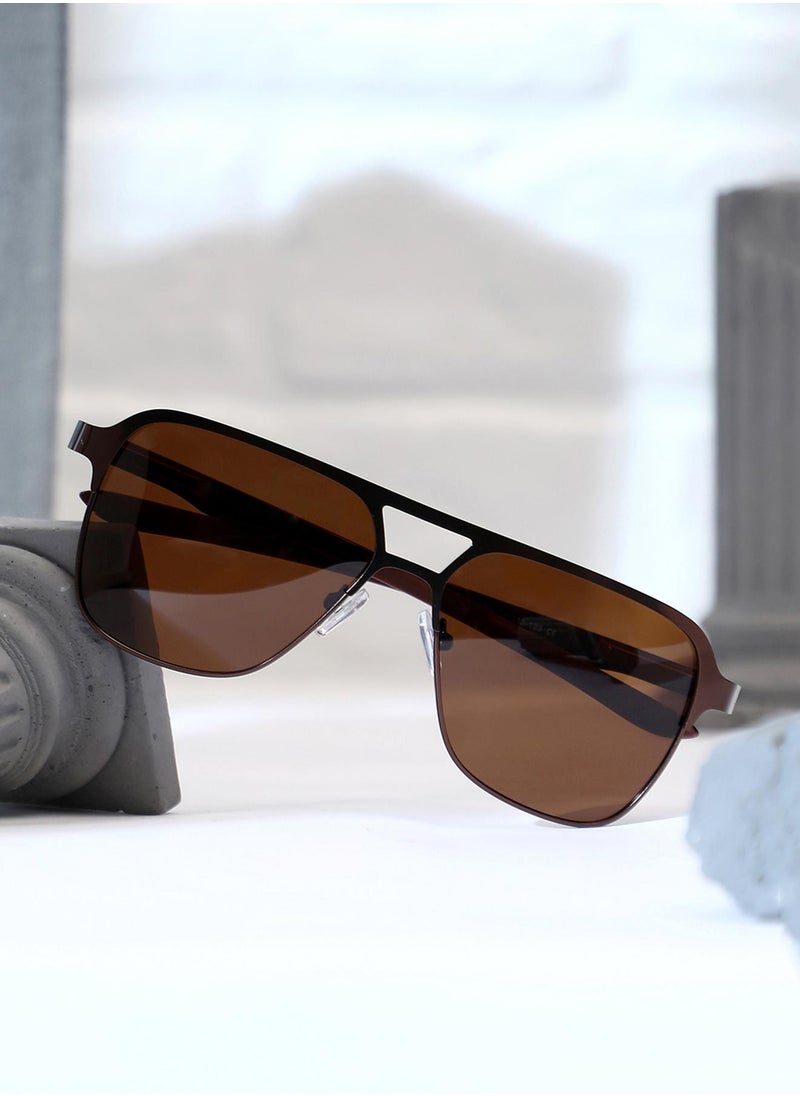 The Classic Rectangular Aviator Sunglasses - Chocolate Brown - pzsku/Z7178358E28837F96FD61Z/45/_/1741336907/f3f4af45-887f-4d3e-b103-578b9fef133d