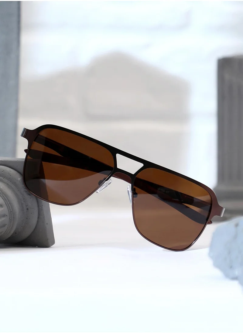 صوص هاوت The Classic Rectangular Aviator Sunglasses - Chocolate Brown