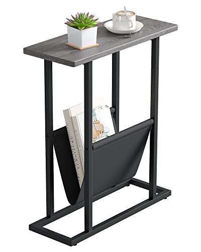 Yusong Small Narrow Side Table for Small Spaces 177 W Slim End Table Magazine Table Nightstand with Storage Holder Accent Skinny Snack Couch Bedside Table Grey Complete Iron Pipes