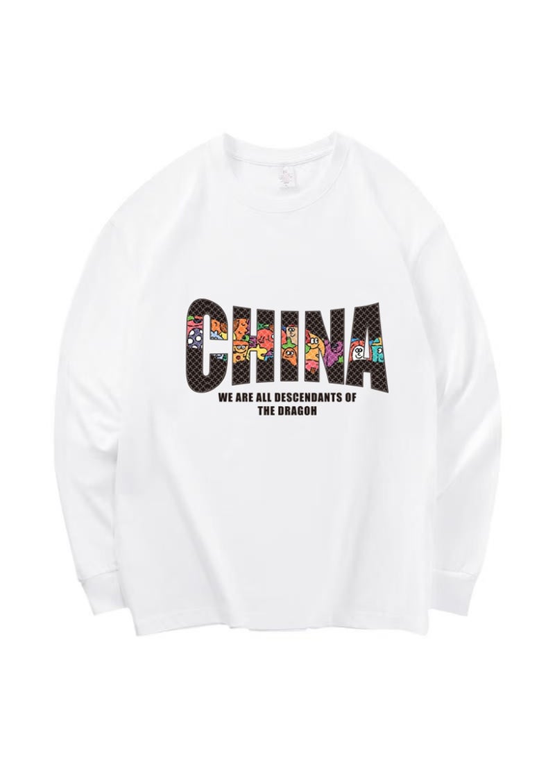 MAC Jabags Trendy "CHINA" Graphic Oversized White Sweatshirt - Loose-Fit Long-Sleeve Top with Colorful Letter Design for Casual Streetwear - Image 4