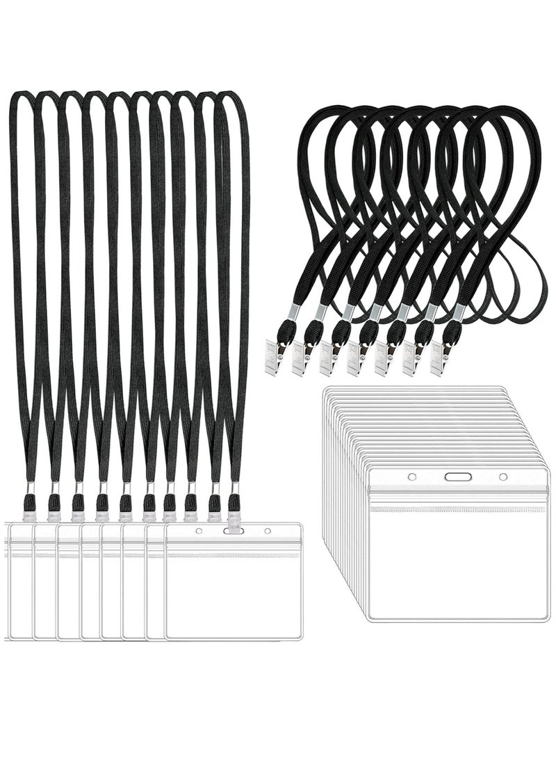 Clear ID Badge Holder with Lanyard, Plastic Horizontal Name Tags Badge ID Card Holders and Black Lanyards with Clip lanyards for id Badges 100Pcs, 85 x 100 mm - Image 1