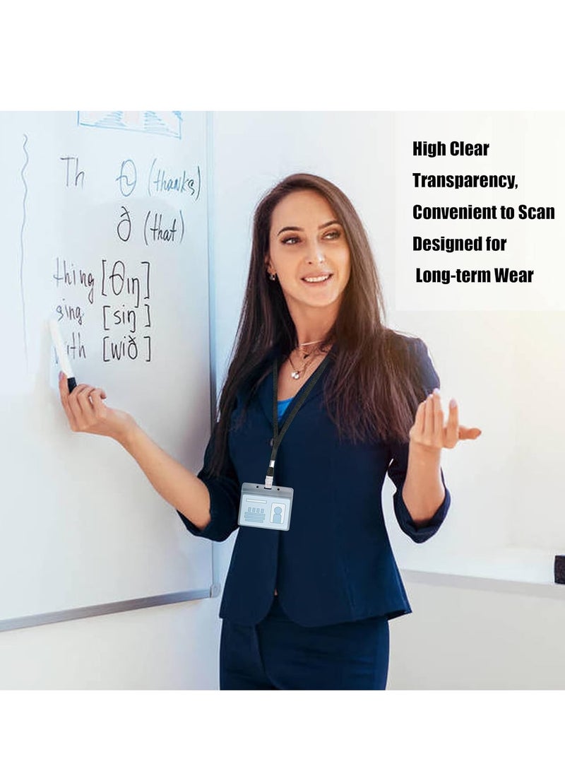 Clear ID Badge Holder with Lanyard, Plastic Horizontal Name Tags Badge ID Card Holders and Black Lanyards with Clip lanyards for id Badges 100Pcs, 85 x 100 mm - Image 5