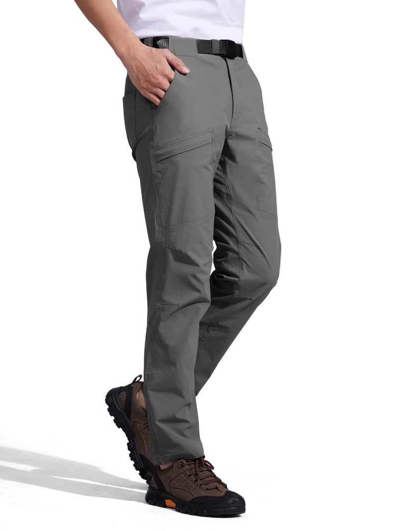 FREE SOLDIER Men's Outdoor Cargo Hiking Pants with Belt Lightweight Waterproof Quick Dry Tactical Pants Nylon Spandex (Gray 34W/30L) - Image 2