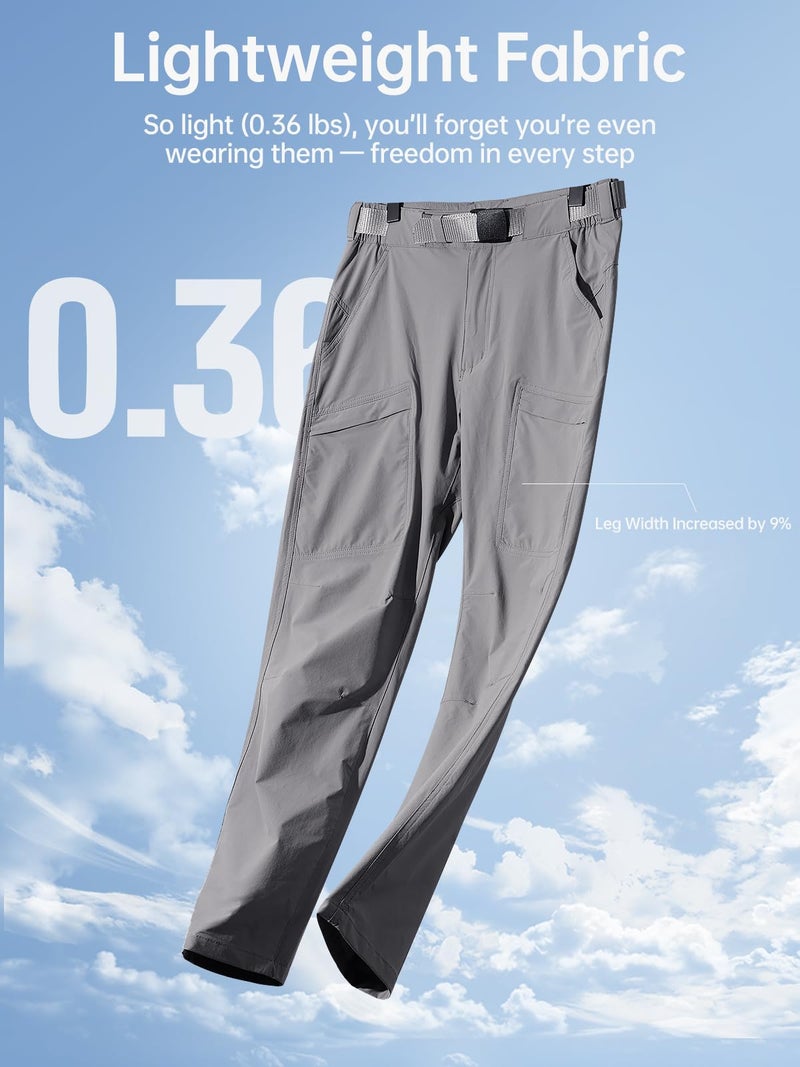 FREE SOLDIER Men's Outdoor Cargo Hiking Pants with Belt Lightweight Waterproof Quick Dry Tactical Pants Nylon Spandex (Gray 34W/30L) - Image 3