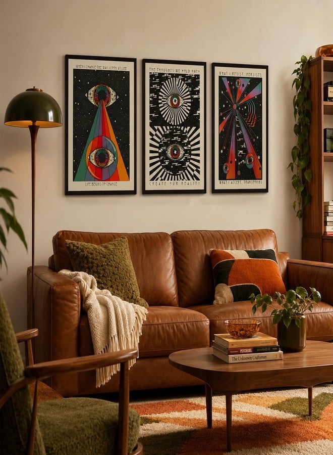 ANVOTIG Retro Hippie Wall Art Set of 3, 70s Psychedelic Eye Posters - Image 4
