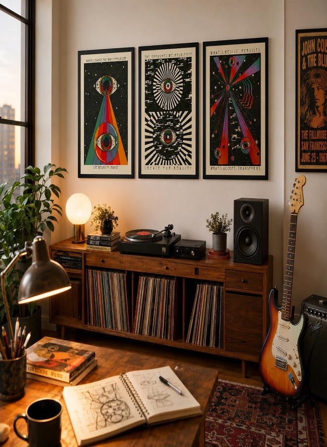 ANVOTIG Retro Hippie Wall Art Set of 3, 70s Psychedelic Eye Posters - Image 2