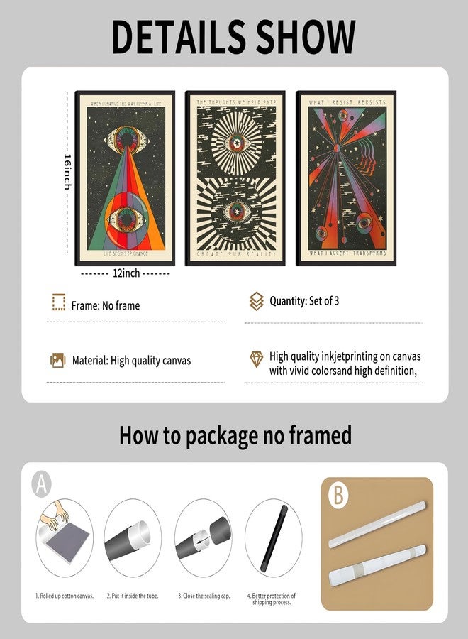 ANVOTIG Retro Hippie Wall Art Set of 3, 70s Psychedelic Eye Posters - Image 3