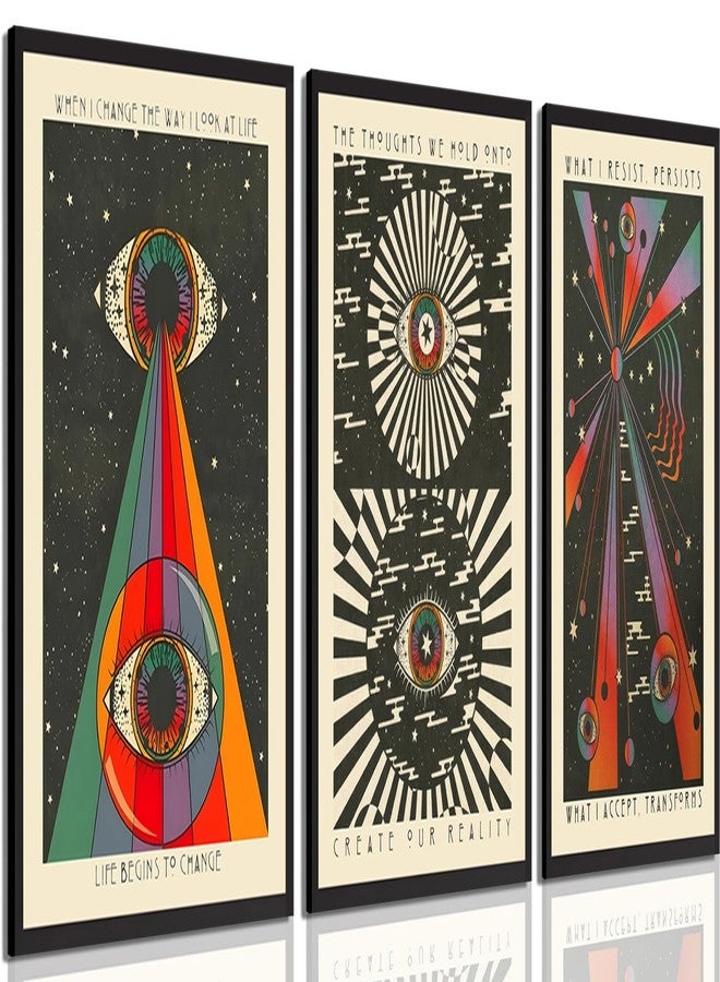 ANVOTIG Retro Hippie Wall Art Set of 3, 70s Psychedelic Eye Posters - Image 1