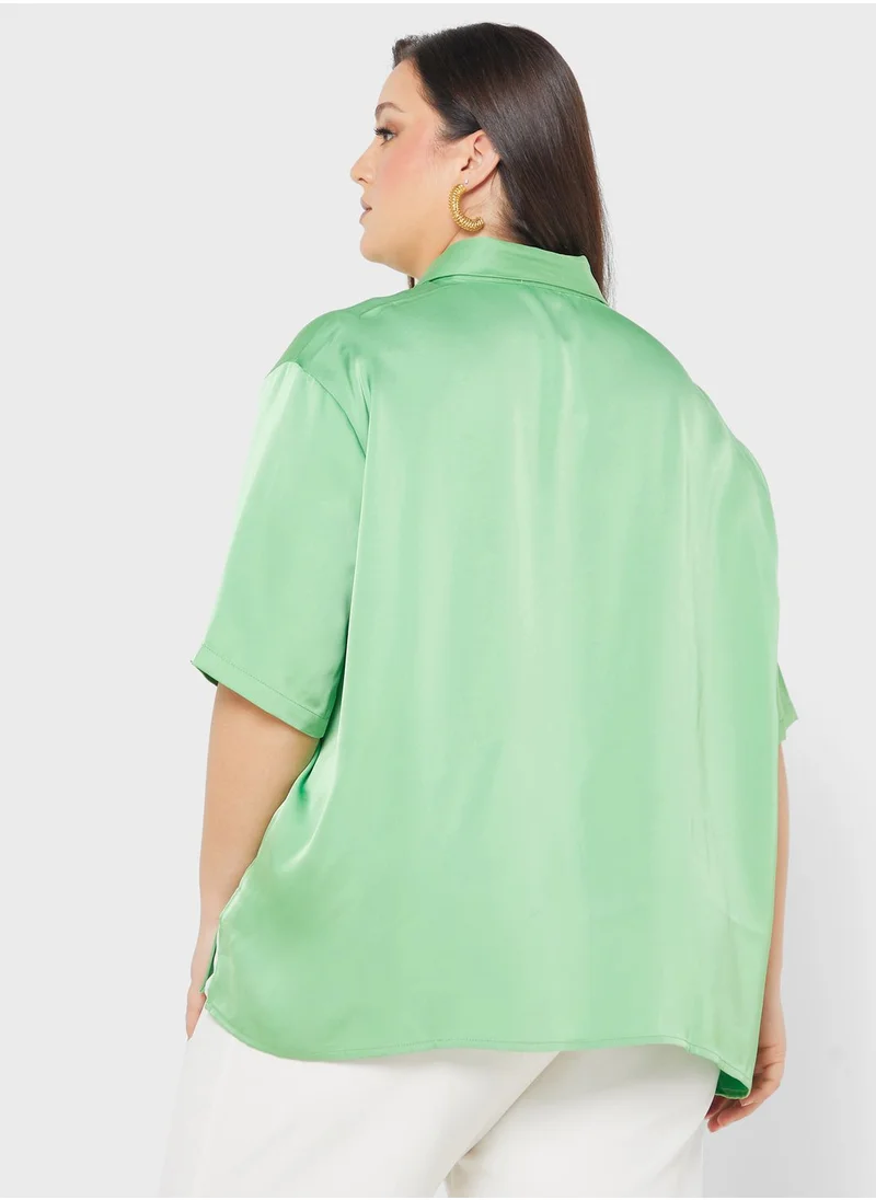 Cotton On Curve Short Sleeve Satin Shirt