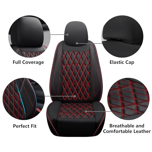 NS YOLO Leather Car Seat Covers,Universal Fit for Most Cars,SUVs and Sedans,Waterproof Luxury Leatherette Cushions, 5 Seats Protectors (Black and Red, Full Set-5 Seats(Front and Rear)) - Image 3