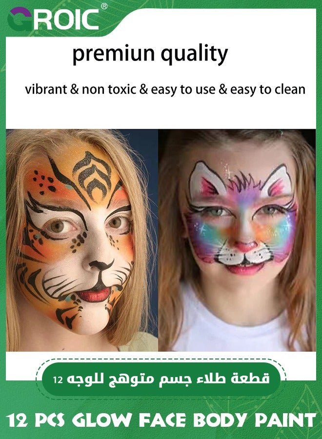 GROIC 12 قطعة طلاء وجه وجسم متوهج، يتألق في الظلام تحت ضوء الأشعة فوق البنفسجية، أدوات مكياج للوجه المتوهج، مستلزمات حفلات متوهجة، مستلزمات كوسبلاي - Image 5