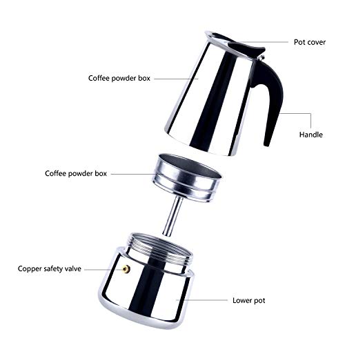 Niyam portable Stainless Steel Stove Top Espresso Coffee Maker Percolator Moka Pot (4 cup - 200 ml) - Image 3