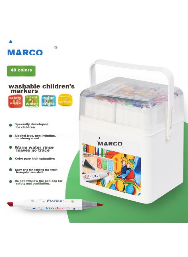 Marco Washable Dual-tip Markers, 48 Colors, Watercolor Pens, Drawing Pens, Student Art Highlighters, Stationery, Hand-drawn Gift, Back-to Supplies - Image 1