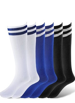 Kids Footballs Socks 3 Pairs 3 Colors Children Unisex Anti-slip Towel Bottom Socks Long Breathable Soccer Sock for Football Rugby Hockey Running Or Training for Children Aged 5-12