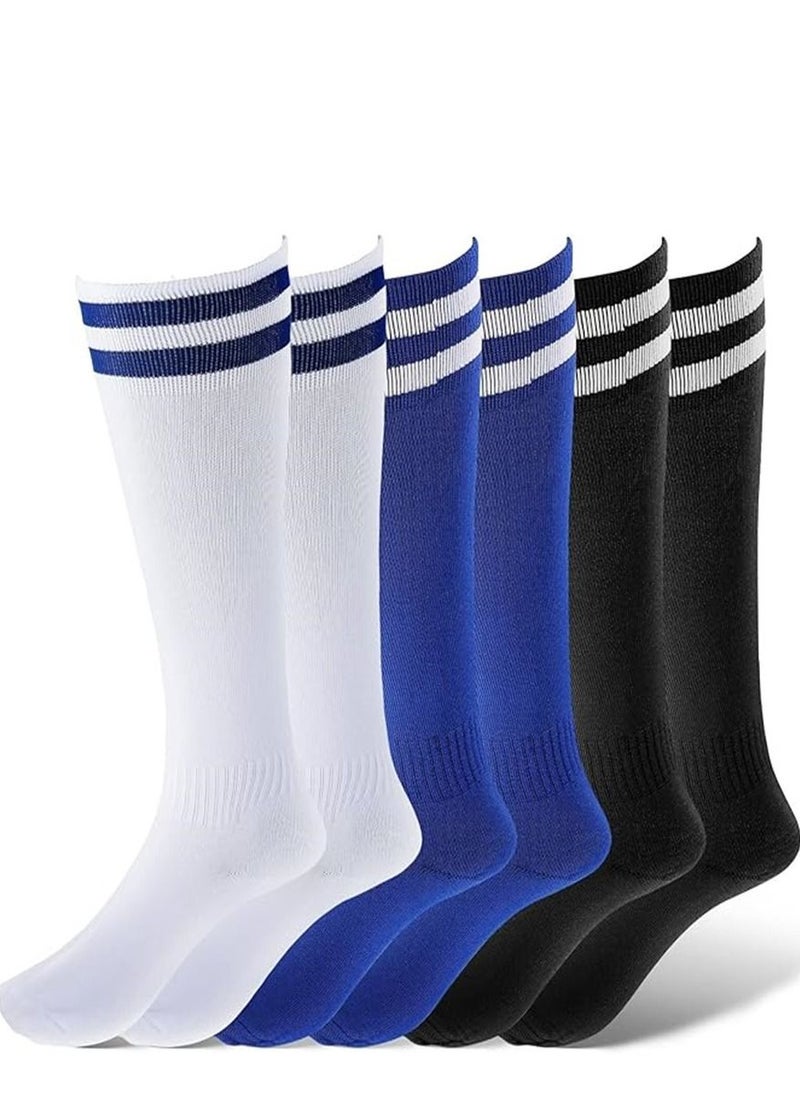 Generic - Kids Footballs Socks 3 Pairs 3 Colors Children Unisex Anti-slip Towel Bottom Socks Long Breathable Soccer Sock for Football Rugby Hockey Running Or Training for Children Aged 5-12 - Image 1