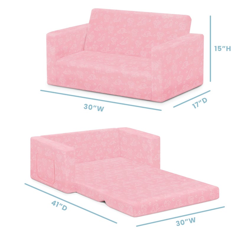 Delta Children Serta Perfect Sleeper Extra Wide Convertible Sofa to Lounger - Comfy 2-in-1 Flip Open Couch/Sleeper for Kids - 30-inches Wide, Pink - Image 2